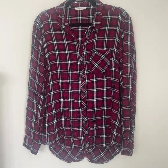 beachlunchlounge Shirt, Women's Size L, Red White Black, Plaid, Button Up - Picture 1 of 14